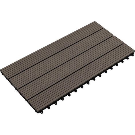 Lot de 6 dalles de terrasse en composite bois-plastique (WPC) marron foncé, 60 x 30 cm (1/5)