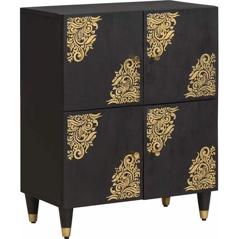 Sideboard mit Regal Schwarz 60 x 33 x 75 cm Massivholz Mango