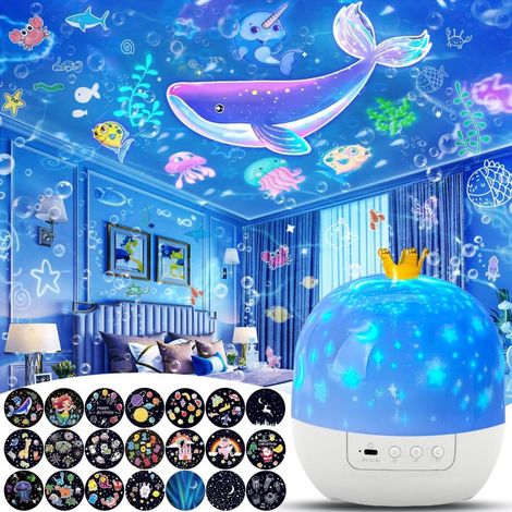21 films Lampe de projection d'étoiles pour chambre d'enfant, veilleuse rotative, cadeau décoratif pour les fêtes, fonctionne sur secteur