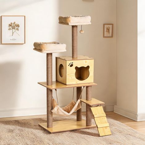 Arbre à chat beige en truciolato tessuto felpato 60 x 40 x 130 cm (1/5)