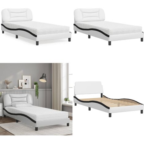 Bett mit Matratze Weiß und Schwarz 100x200 cm Kunstleder - Bettsofa - Doppelbett - Boxspringbett - Gästebett - Schlafzimmermöbel - Home & Living (1/5)