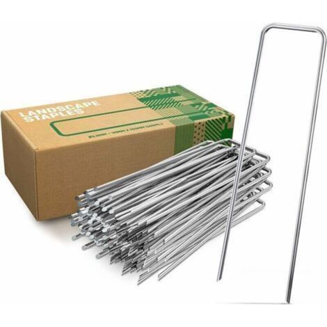 Piquets de Fixation en Acier Galvanisé (50 Pièces) - Agrafes de Fixation Solides pour Toile de Paillage, Grillage et Filets - 150 mm Long, 30 mm Large, Ø 3 mm (1/5)