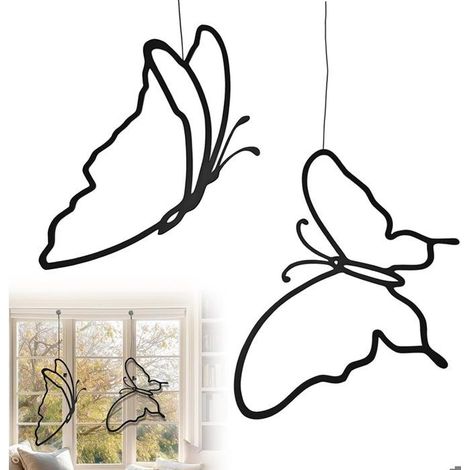 Décoration murale et fenêtre papillon à suspendre, line art moderne, déco printemps pour vitre, salon, chambre. (1/5)
