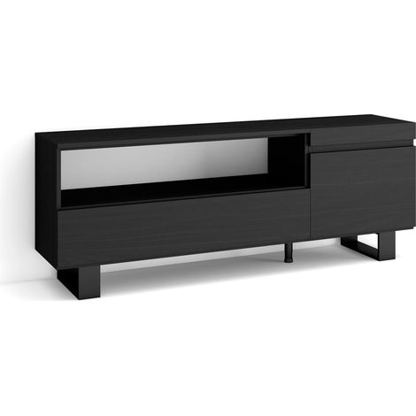 Skraut Home  Mobile TV Soggiorno  Ampio spazio a disposizione  150x57x35cm  Per TV fino a 65"  Design industriale  Stile moderno  Nero (1/5)