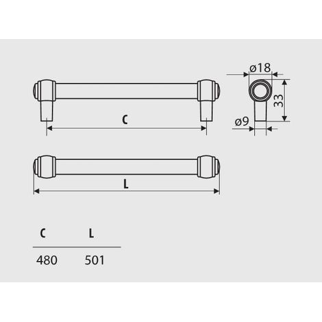 Garde-corps RE23, patine semi-mate sur cuivre, 480 mm (1/2)