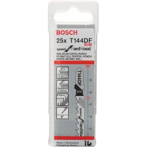 Bosch Accessories 2608634990 Stichsägeblatt T 144 DF Speed for Hard Wood, 25er-Pack 25 St.