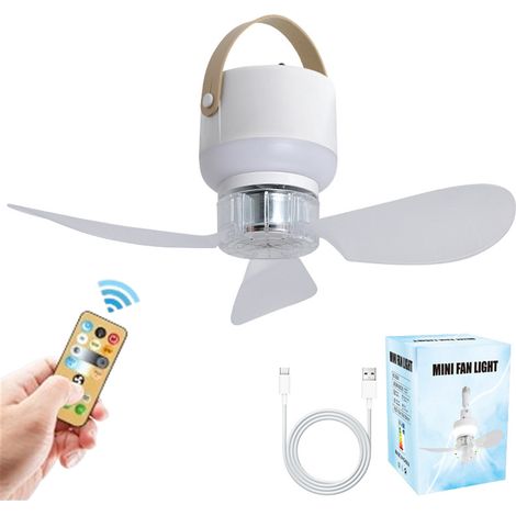 Ventilateur de Camping Rechargeable 4000mAh avec Lumière LED et Télécommande,Blanc (1/5)