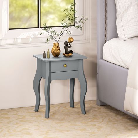 Chic Grey Side Table with Curved Legs,Spacious Drawer,Anti-Tipping Design-Perfect for Bedroom or Living Room Use