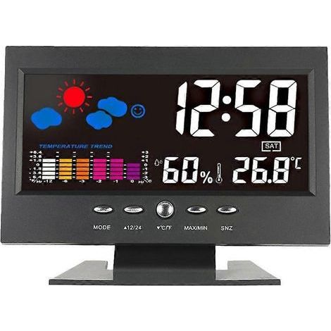 Réveil numérique LCD LED avec affichage de la température. calendrier et station météo
