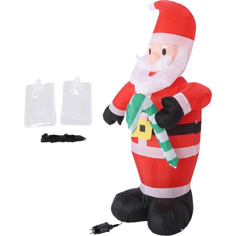 1,2 m aufblasbarer Zuckerstangen-Weihnachtsmann, wasserdichtes 190T Polyester, LED-beleuchtete aufblasbare Dekoration für Garten, Zuhause, Gartenpartys, EU-Stecker 220-240V. (1/5)