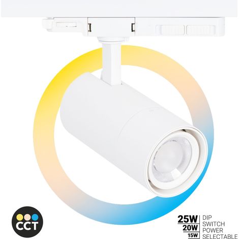 Projecteur LED pour rail triphasé - Puissance réglable + ZOOM : - Blanc