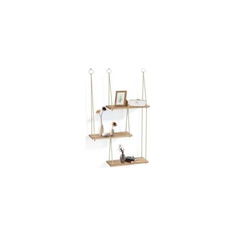 Wandregale, dreistöckiges schwebendes Holzregal im Bohème-Stil mit Seilaufhängung zur Wanddekoration und zum Aufhängen kleiner Pflanzen für Schlafzimmer, Wohnzimmer, Küche, Kinderzimmer - Crezuo