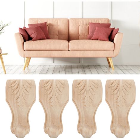 Pieds de meuble sculptés, pour canapé, armoire, table basse, table de chevet, meuble-lavabo, pieds de table en bois massif 12 x 6 cm