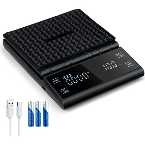 Wigearss Balance à Café Numérique avec Minuterie, Balance de Cuisine Numérique à Expresso 5 kg/0,1 g, LCD avec Fonction Tare, Rechargeable pour Barista (1/5)
