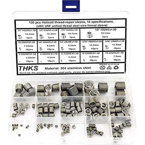 120 pièces pour (UNC UNF, insert de fil d'acier à filetage unifié) gaine filetée (1/4)