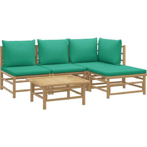 Mobili da giardino mobili da esterno Set di mobili da 5 pezzi con cuscini in bambù verde 020016505