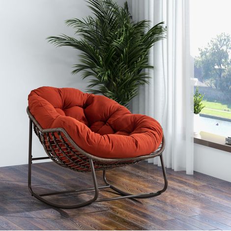 Sillón balancín de exterior de ratán sintético, cojín acolchado, naranja HAVRYA (1/5)