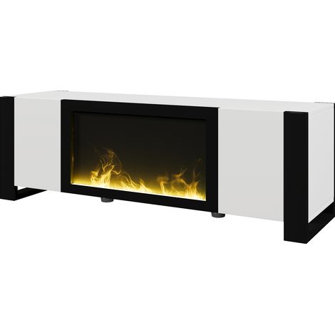 GagaMeuble TV cheminée électrique, blanc et noir, 165 cm (1/5)