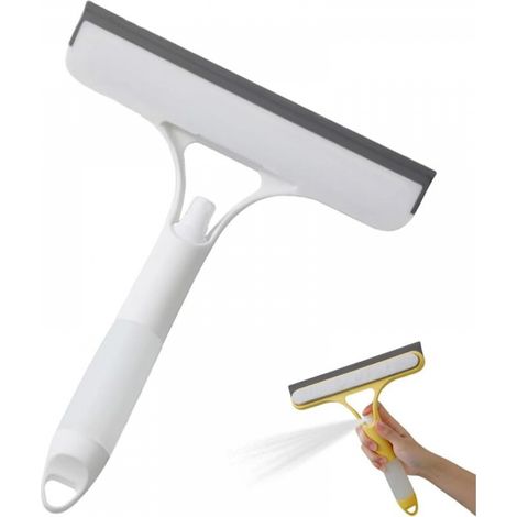 Grattoir à vitres 3 en 1, raclette à pulvérisation 3 en 1, avec brosse et flacon pulvérisateur intégré, outil de nettoyage de vitres tout usage (blanc) (1/5)