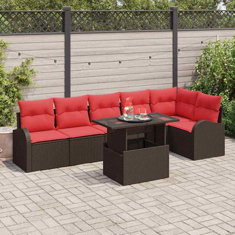 vidaXL Gartensofa-set mit Speicher 7 pcs Braun und Rot Poly-Rattan (1/5)