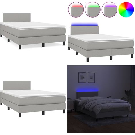Sommier à lattes de lit matelas LED gris clair 120x190 cm tissu - Sommier Tapissier - Lit Avec Led - Matelas À Ressorts Ensachés - Tête De Lit Ajustable - Éclairage LED - Home & Living (1/5)