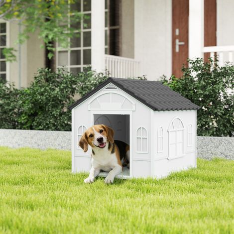 Hundehütte mit Satteldach, wetterfest, Kunststoff, 65 x 75,7 x 63 cm, Grau