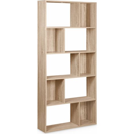 5-shelf bookcase with 10 compartments Natural 83x23.4x173 cm - Pieter (1/5)