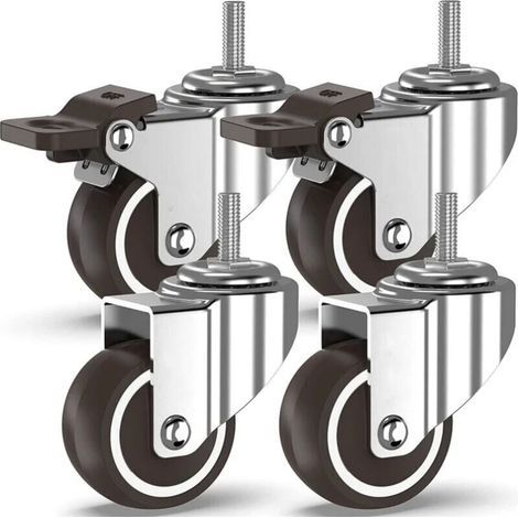 4 Lenkrollen mit Gewindezapfen, Möbelrollen, gebremste Rollen für den industriellen Achstransport (50 mm mit M10-Zapfen, 2 mit Bremse, 2 ohne Bremse) (1/4)
