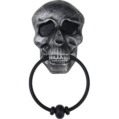 Halloween Skull Doorbell Door Knocker Props with Scary Sound for Halloween Party Bar Door Decorations Outdoor Silver (1/5)