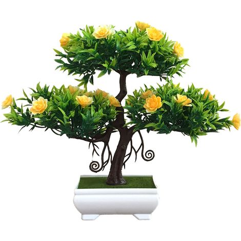 Plante Artificielle En Pot - Simulation Bonsai Fleur Jaune - Décoration Intérieur Extérieur Bureau Maison - 1 Pièce (1/2)