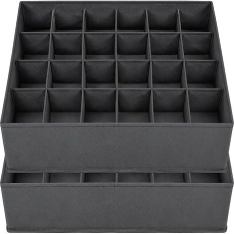Lot de 2 boîtes de rangement pour armoire, tiroirs, 24 compartiments pour chaussettes et sous-vêtements, boîtes pliantes, boîtes en tissu, boîtes pliables pour soutien-gorge, classeur, tiroir, armoire (1/5)
