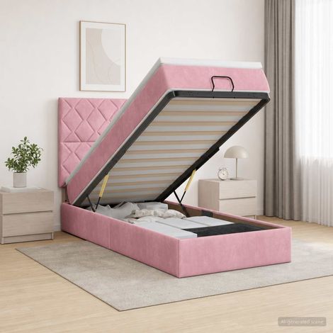 vidaXL Cama otomana con colchón Rosa 90 x 190 cm Terciopelo (1/5)