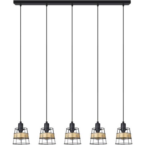 Burano Steckdosenleiste 5 Lichter Schmiede/Rattan 94x12 cm