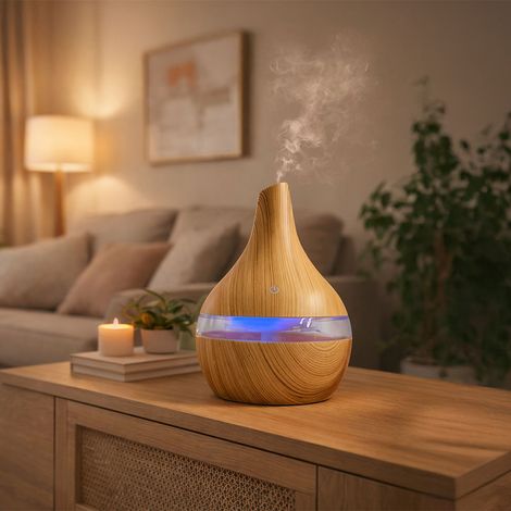 Diffuseur - HOME DECO FACTORY - Huiles Essentielles - LED - Marron (1/2)