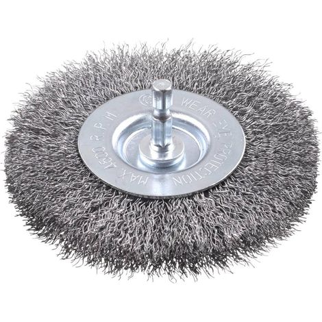 Brosse à disque très grossière, fil d'acier HSS très épais, Ø 100 mm pour le métal et la pierre, brosse métallique pour perceuse y compris tige hexagonale E6.3, pour dérouiller, décalaminer
