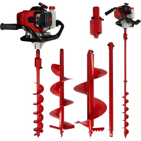 Tarière thermique 52cc - 2CV - 3 mèches diamètre 100, 200 et 300 mm - 1 extension 60 cm - Moteur 2 temps (1/5)