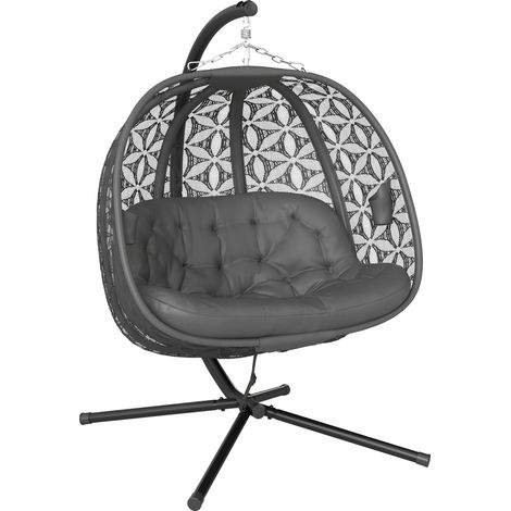 Double Hanging Chair with Cushion and Cup Holders Anthracite (1/5)