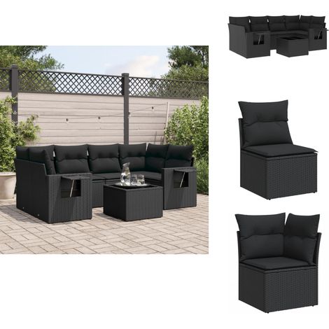 Salon de jardin 7 pcs avec coussins noir résine tressée - Salon De Jardin - Meuble De Jardin - Set Salon De Jardin - Résine Tressée - Rotin Synthétique (1/5)