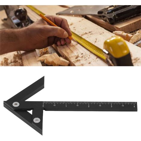 Schwarze Mittellinienlehre, Mittellinienmarkierer aus Aluminiumlegierung, Mittellinie finden, Mittellinie im rechten Winkel zeichnen, vertikale Linien im 45°-Winkel zeichnen, Messlineal für die Holzbe (1/5)