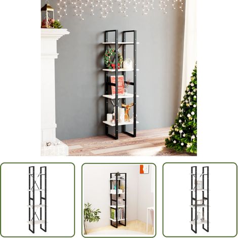 The Living Store Bücherregal 4 Böden Weiß 40x30x140 cm Massivholz Kiefer - Bücherregal - Regal - Holzmöbel - Industrielles Design - Kiefernholzmöbel (1/5)