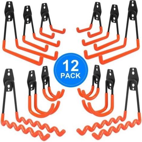 12Pcs Crochet Rangement Garage, Crochet Garage Avec Revêtement Anti-Dérapant, Crochets Muraux Garage Incluant Crochet Vague, Crochet J, Crochet Carré, Pour Outils Êlectriques, Vélos, Êchelle (1/5)