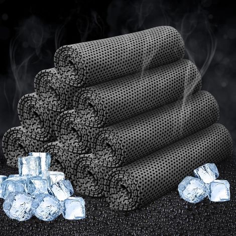 Lot de 10 serviettes rafraîchissantes (80 x 30 cm) – Serviettes rafraîchissantes rapides pour le sport, la course à pied et les journées chaudes, gris foncé (1/5)
