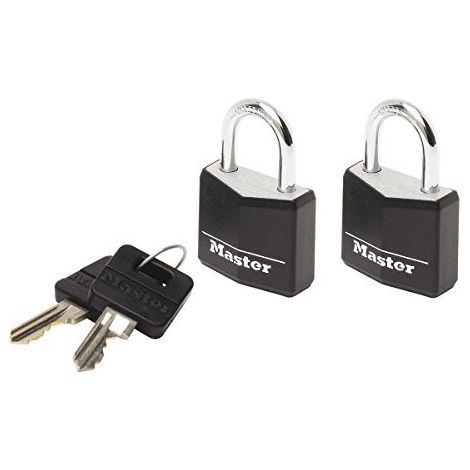 Master Lock 9120EURTBLK Confezione da 2 Lucchetto a Chiave in Alluminio Rivestito, Nero, 2 x 3.4 x 1.4 cm (1/4)