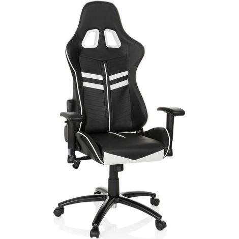 Chaise gaming / Chaise de bureau LEAGUE PRO simili cuir noir / blanc hjh OFFICE (1/5)