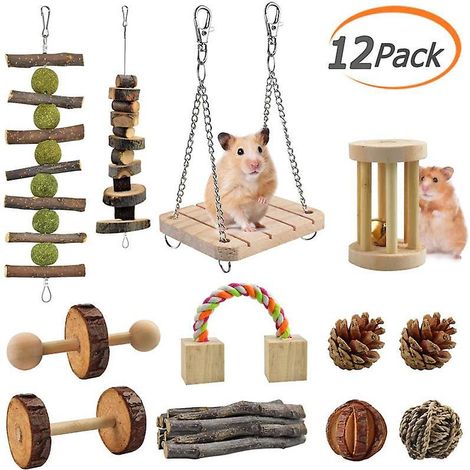 lot De 12 Jouets  Mcher Pour Hamster En Bois Naturel Pour Petit Animal  Mcher  Mcher. (1/5)
