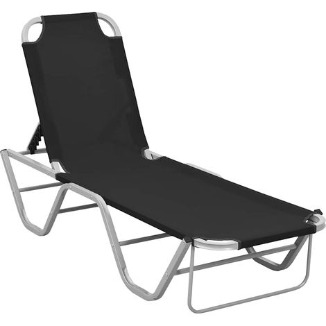 Chaise longue de jardin inclinable en aluminium et textilène noir et argenté 190 x 59 x 30 cm - PANGIVO (1/5)
