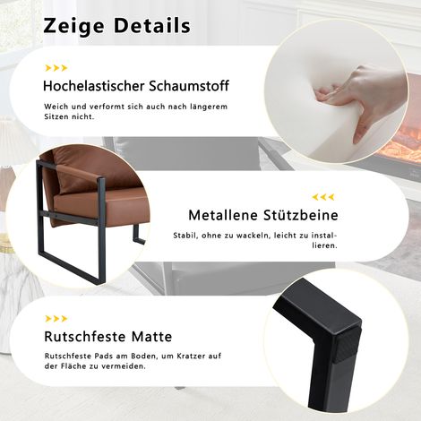 Fauteuil de lecture Braun, piètement métal noir, fauteuil relax moderne en similicuir, sofa pour salon, chambre, bureau (1/5)