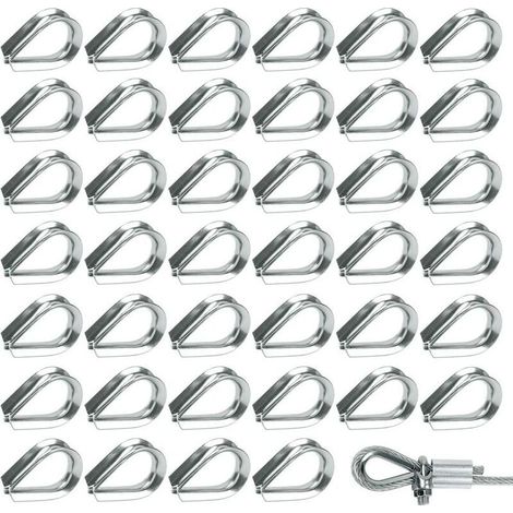 50 Pièces M2 Cosses de Câble Métallique en Acier Inoxydable 304 Cosse Coeur pour Cable Acier pour Câble Métallique 2mm (1/5)