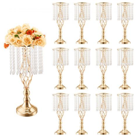 12 STK 49 cm hoher Blumenständer aus Kristallglas für Hochzeiten, Metallvase für Hochzeitsmittelstücke, goldene Blumenhalter, Blumenständer für Tische, Hochzeitsessen, Partys, Zeremonien, Geburtstagsv (1/5)