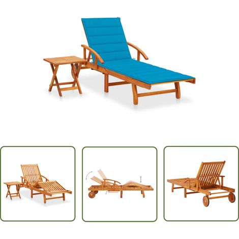 The Living Store Sonnenliege mit Tisch und Auflage Akazie Massivholz - Sonnenliege - Gartenmöbel - Liege - Akzidenzholzmöbel - Outdoor Möbel (1/5)